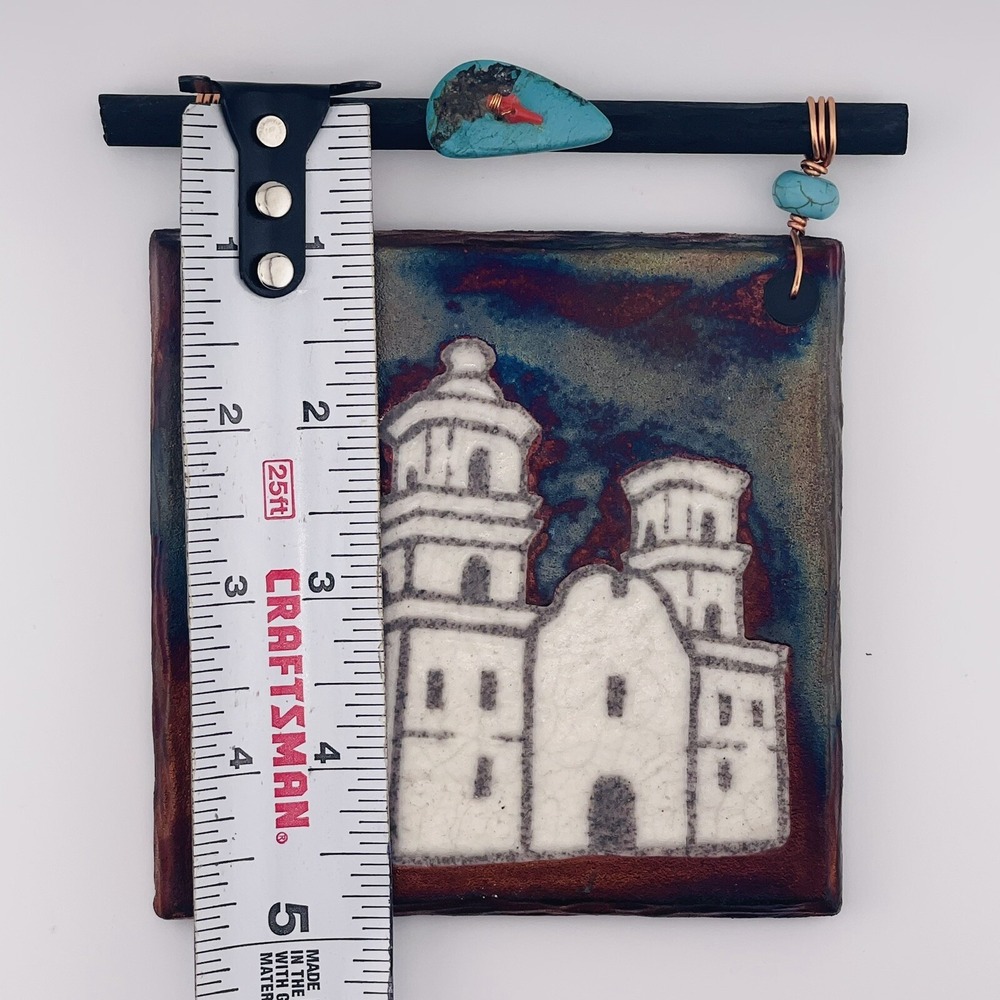 Jeremy Diller Art with Heart Raku Potteryworks Turquoise San Xavier Del Bac Tile - Picture 7 of 7